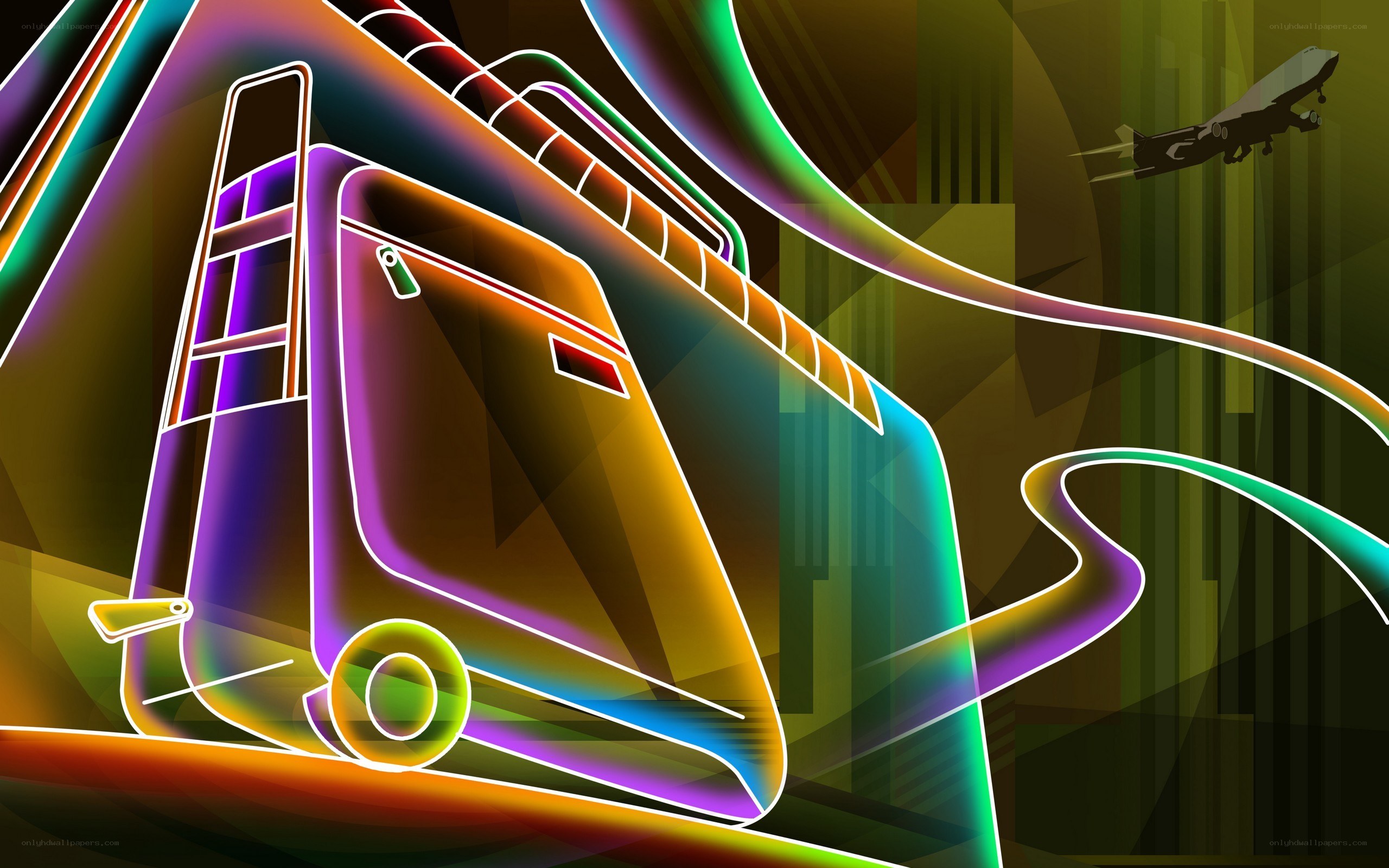 Neon train and airplane art