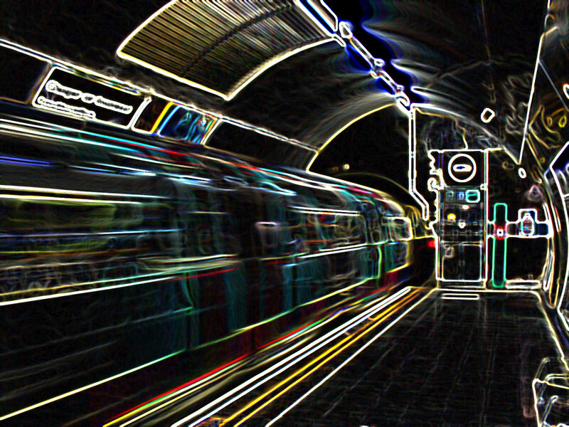 Neon train tunnel motion