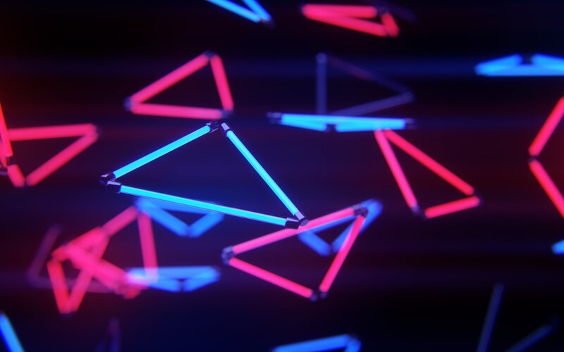 Neon Triangles in Space — Blue