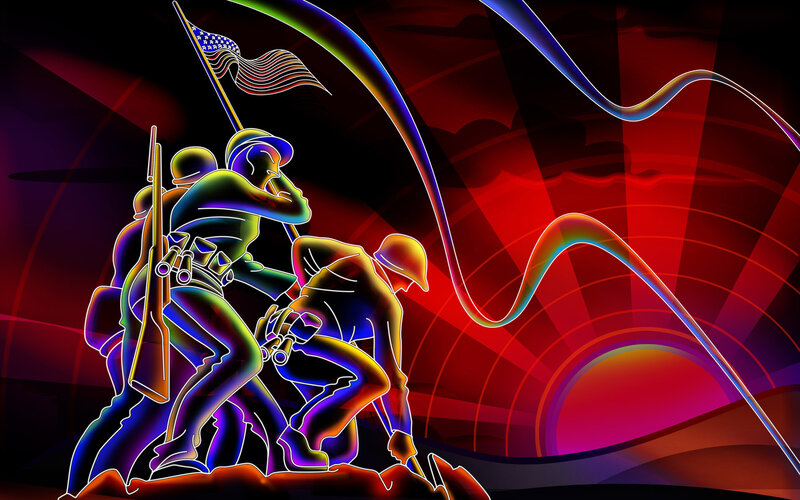 Neon tribute to Iwo Jima
