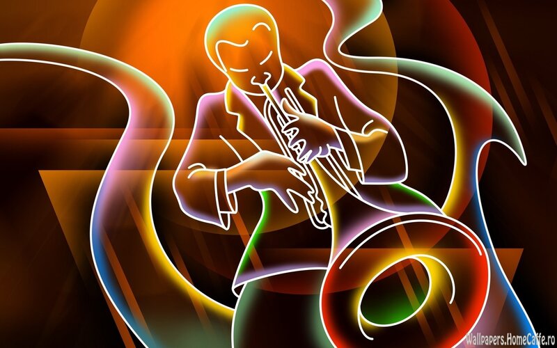 Neon trumpet player art