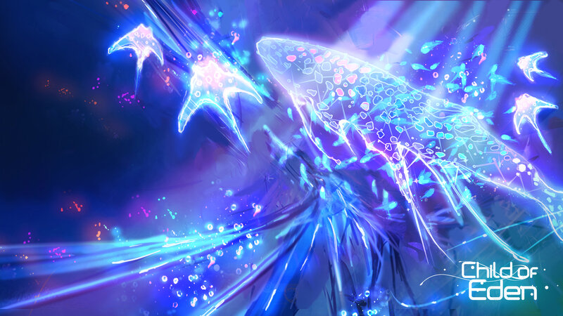 Neon whale and fish in space