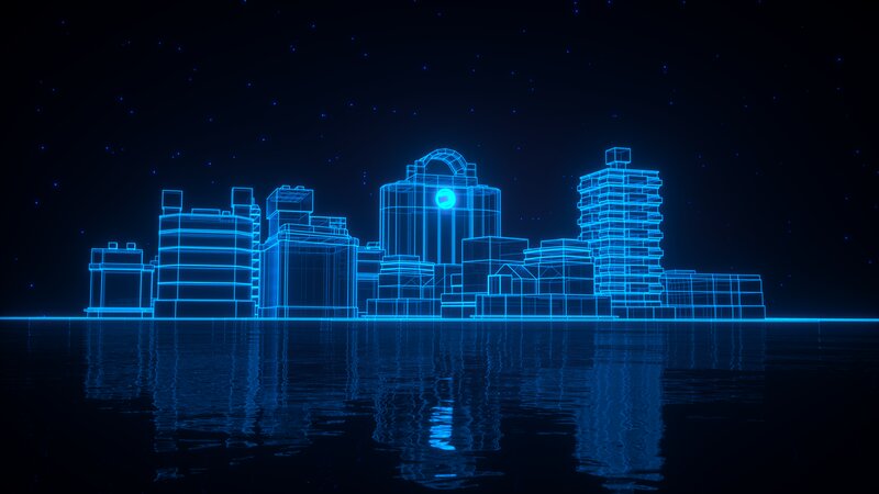 Neon Wireframe City