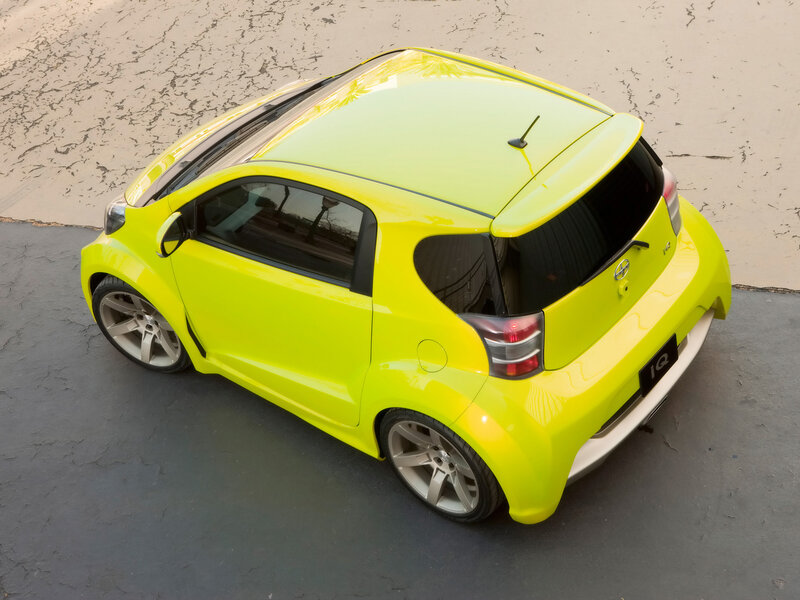 Neon yellow compact car