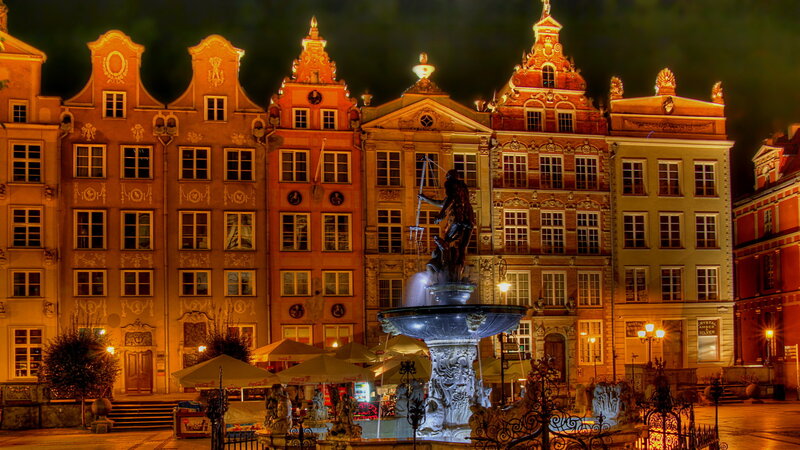 Neptune Fountain at Night — Orange
