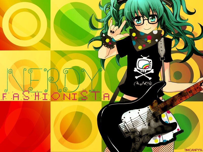 nerdy fashionista with guitar