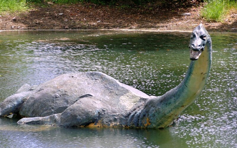 Nessie Statue in Lake — Green, Calm