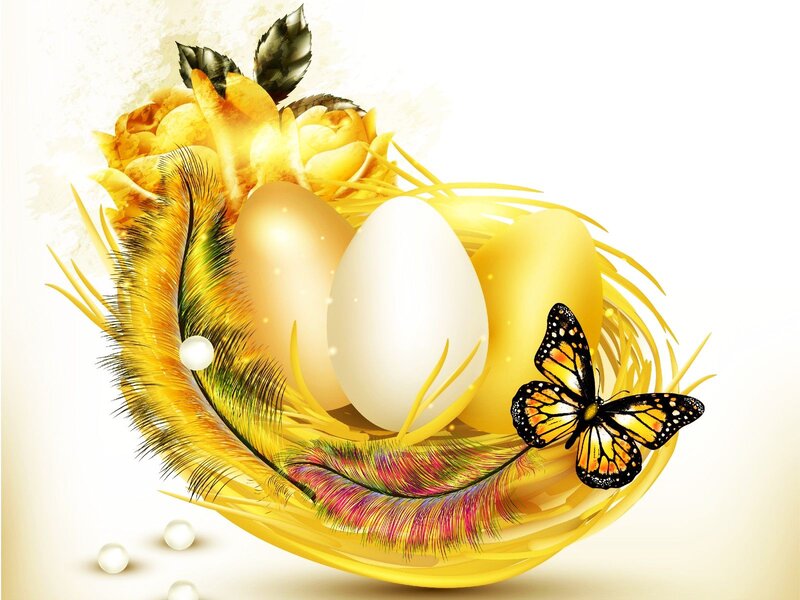 Nest with Eggs and Butterfly