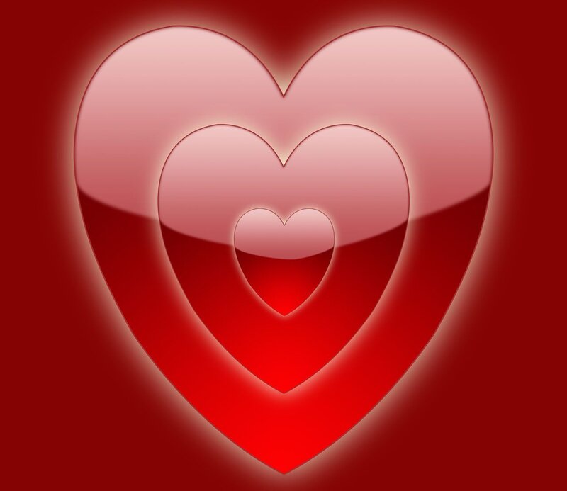 nested hearts on red