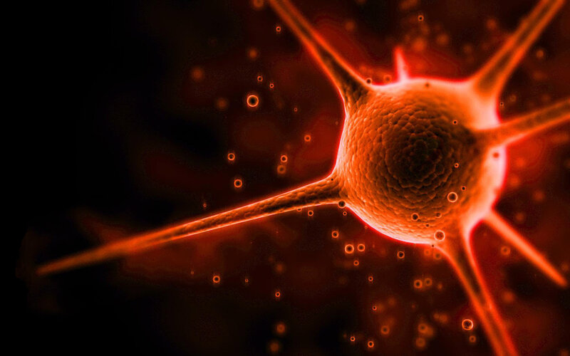 Neuron Cell — Red, Dramatic, Digital Art
