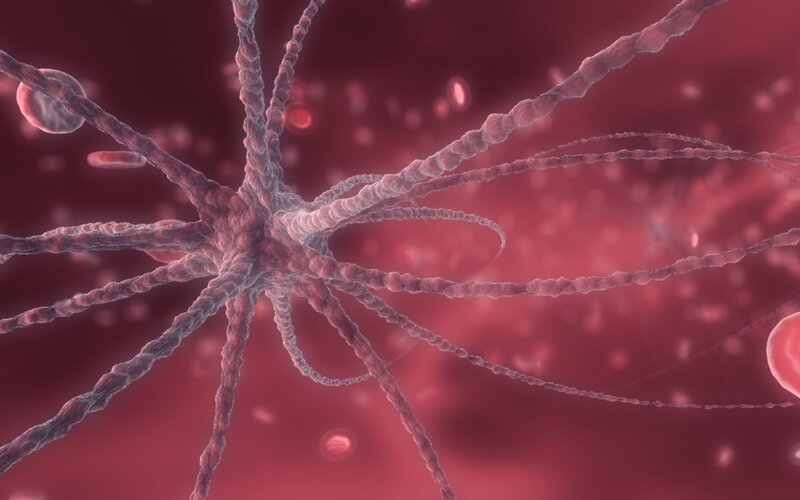 Neuron in Bloodstream — Red, Clinical, 3d Render, Blood Cells