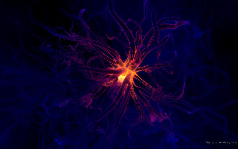 Neuron with Glowing Axons — Blue, Dramatic