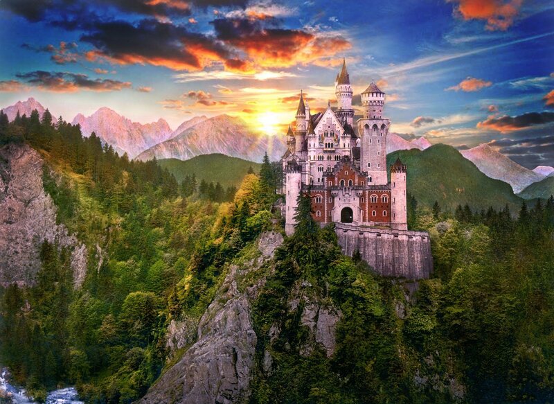 Neuschwanstein Castle at sunset