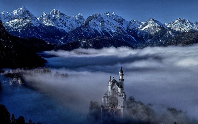 Neuschwanstein Castle — Blue, Dramatic, Morning, Photograph