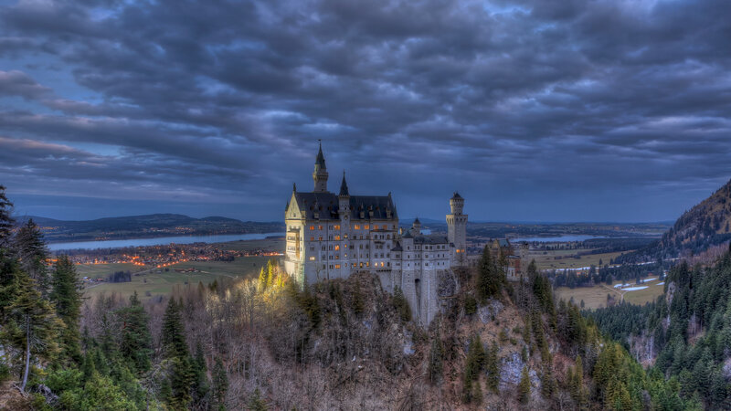 Neuschwanstein Castle — Blue, Dramatic, Night, Photograph
