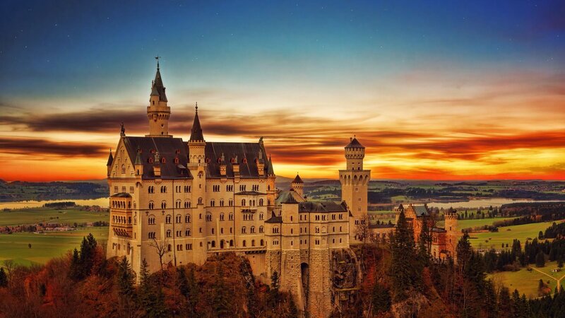 Neuschwanstein Castle — Blue, Dramatic, Sunset, Photograph, Sky