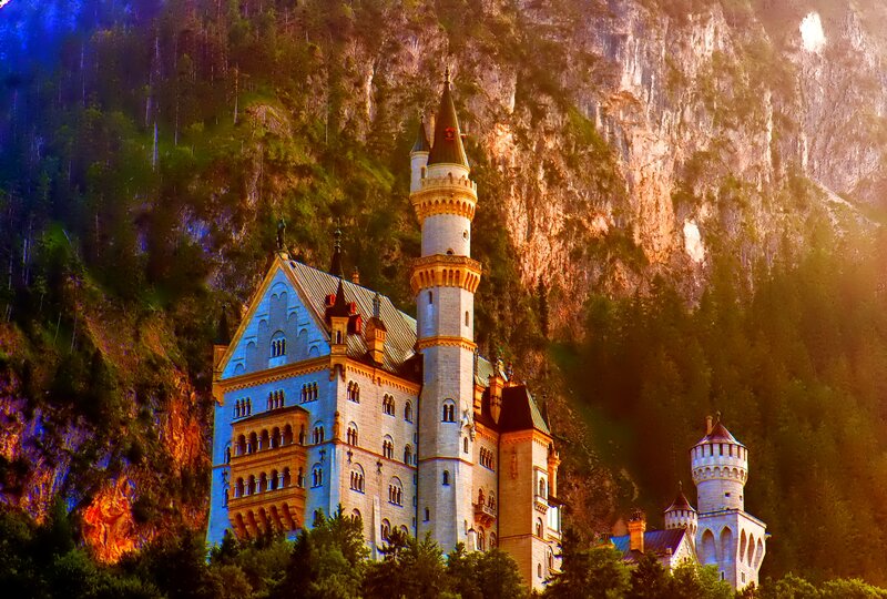 Neuschwanstein Castle — Blue, Dramatic, Sunset, Photograph