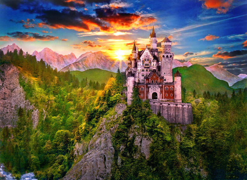 Neuschwanstein Castle — Blue, Dramatic, Sunset
