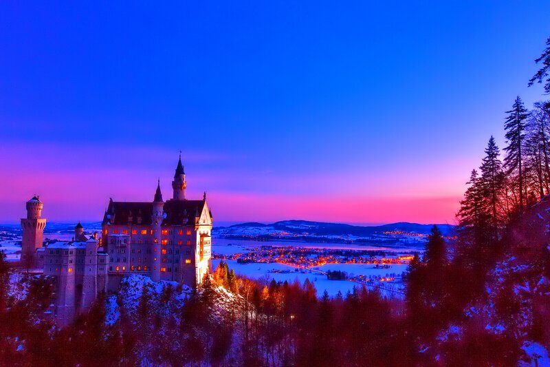 Neuschwanstein Castle — Blue, Dramatic, Winter