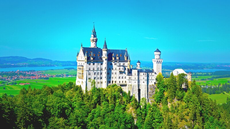 Neuschwanstein Castle — Blue, Serene, Afternoon, Photograph, Lake, Forest, Town