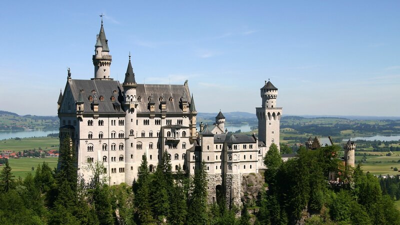Neuschwanstein Castle — Blue, Serene, Afternoon, Photograph, Lake, Trees, Hills