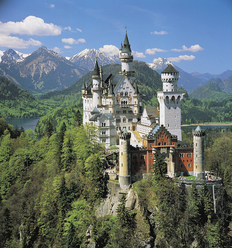 Neuschwanstein Castle — Blue, Serene, Afternoon, Photograph, Mountains, Lake, Forest
