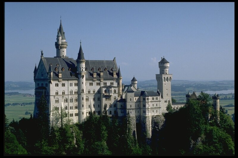 Neuschwanstein Castle — Blue, Serene, Afternoon, Photograph, Towers, Trees