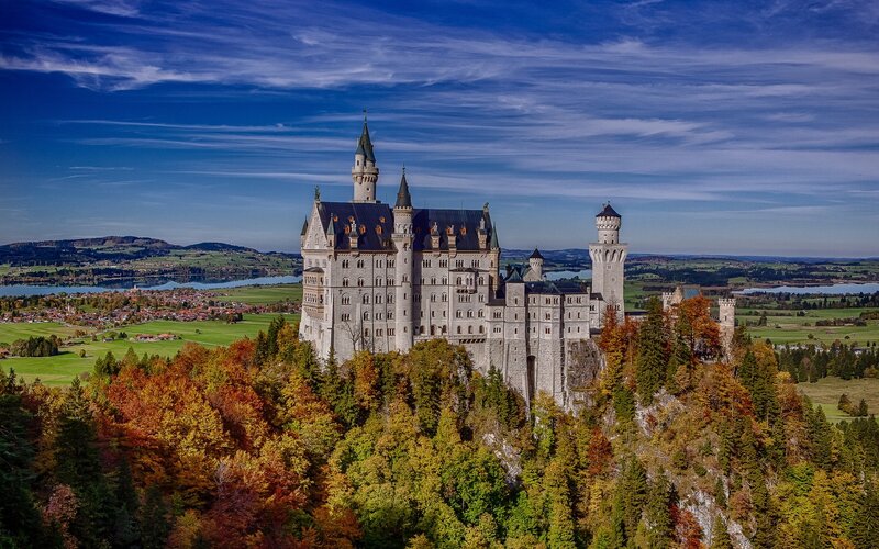 Neuschwanstein Castle — Blue, Serene, Autumn, Photograph, Forest
