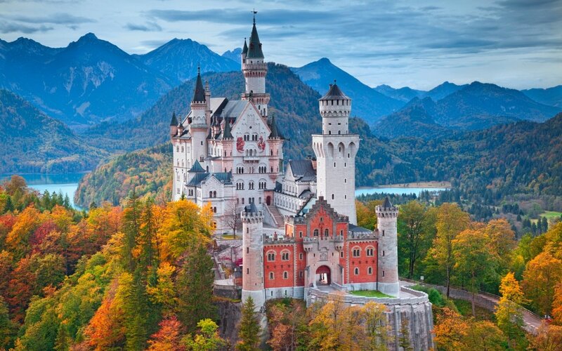Neuschwanstein Castle — Blue, Serene, Autumn, Photograph, Mountains, Lake