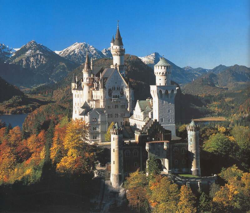 Neuschwanstein Castle — Blue, Serene, Autumn, Photograph, Mountains, Lake, Trees