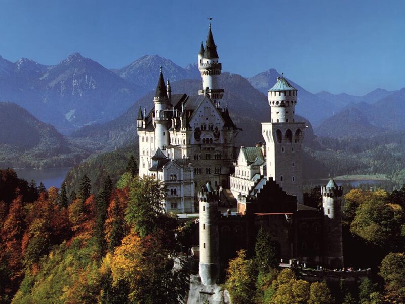 Neuschwanstein Castle — Blue, Serene, Autumn, Photograph