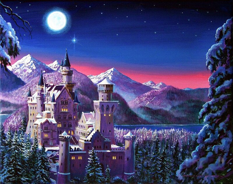 Neuschwanstein Castle — Blue, Serene, Night