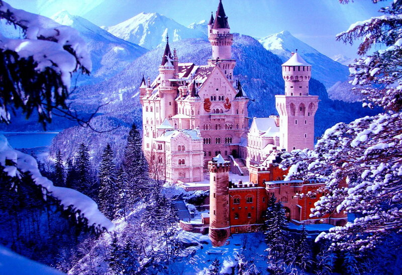 Neuschwanstein Castle — Blue, Serene, Winter, Photograph, Snow