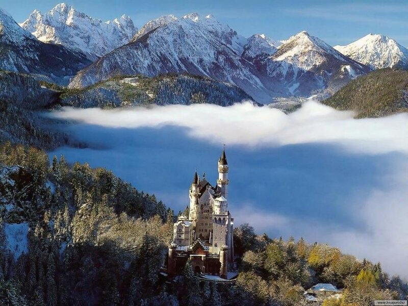 Neuschwanstein Castle — Blue, Serene, Winter, Photograph