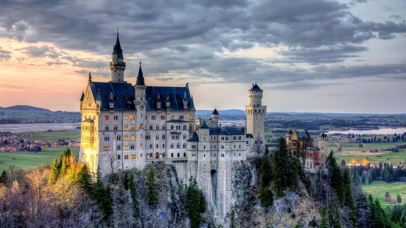 Neuschwanstein Castle — Gray, Dramatic, Sunset
