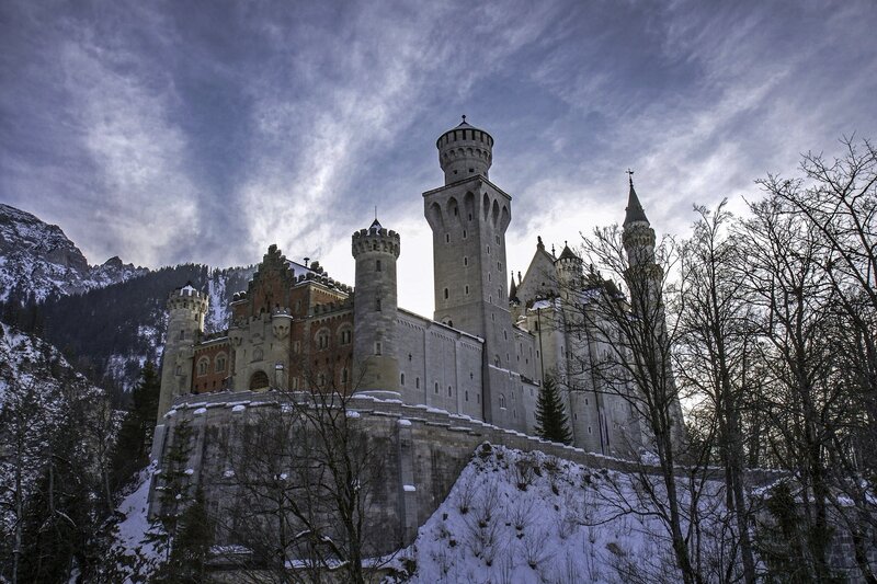 Neuschwanstein Castle — Gray, Dramatic, Winter
