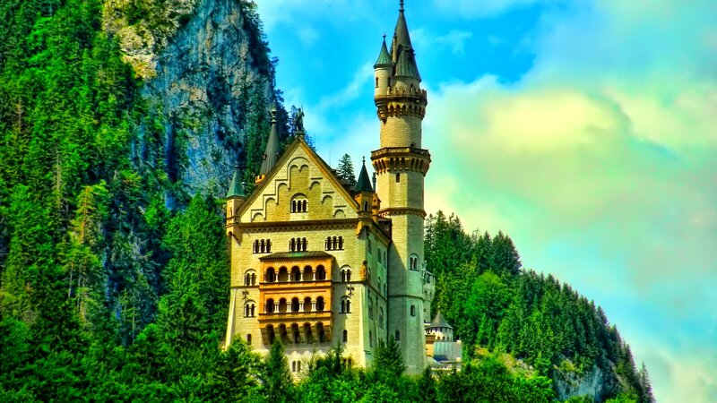Neuschwanstein Castle — Green, Dramatic, Afternoon, Photograph, Forest