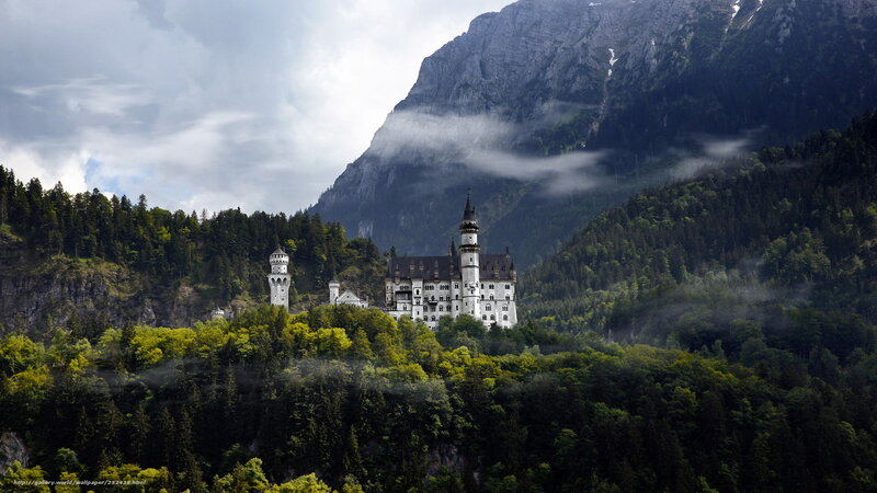 Neuschwanstein Castle — Green, Dramatic, Afternoon, Photograph, Mountain, Forest, Clouds