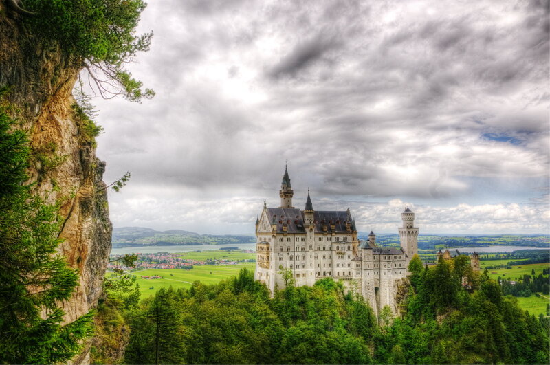 Neuschwanstein Castle — Green, Dramatic, Afternoon, Photograph, Mountain, Forest