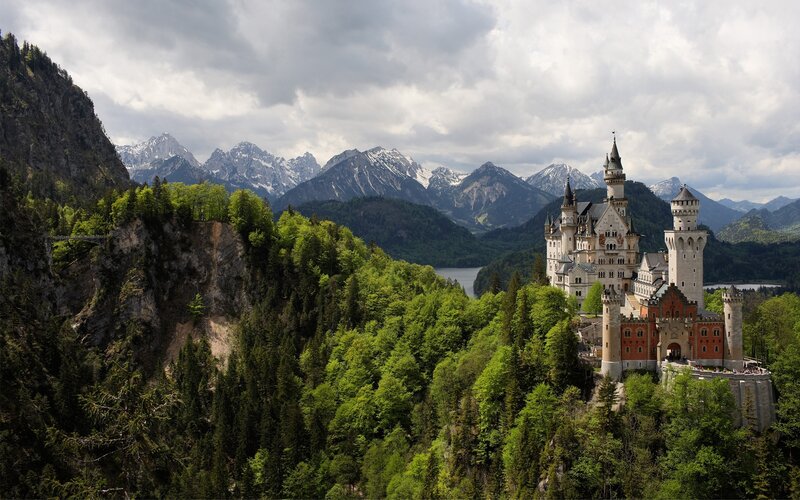 Neuschwanstein Castle — Green, Dramatic, Afternoon, Photograph, Mountains, Forest