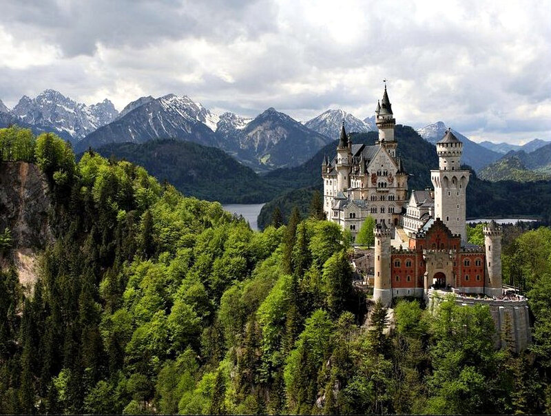 Neuschwanstein Castle — Green, Dramatic, Afternoon, Photograph, Mountains, Lake