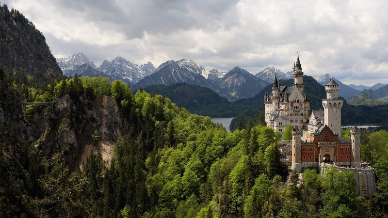 Neuschwanstein Castle — Green, Dramatic, Afternoon, Photograph, Mountains