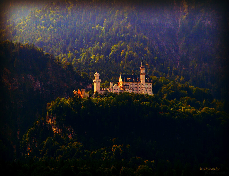 Neuschwanstein Castle — Green, Dramatic, Sunset, Photograph, Forest
