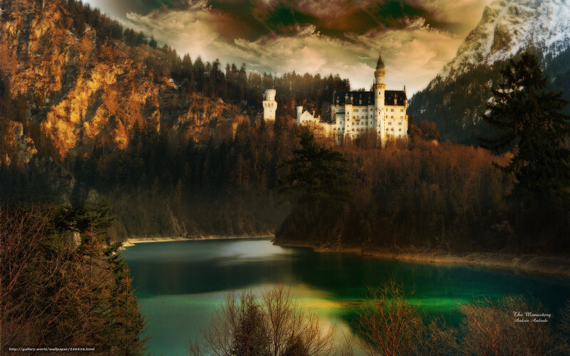 Neuschwanstein Castle — Green, Dramatic, Sunset, Photograph, Lake