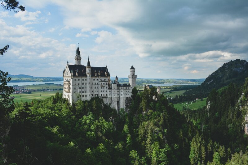 Neuschwanstein Castle — Green, Serene, Afternoon, Photograph, Forest, Lake, Mountain