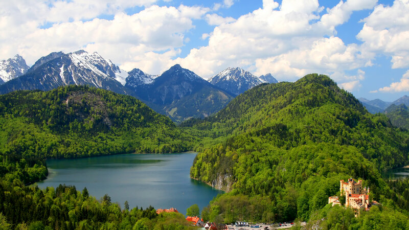 Neuschwanstein Castle — Green, Serene, Afternoon, Photograph, Lake, Mountains