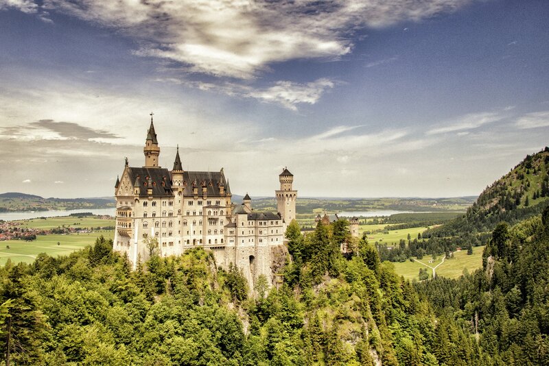 Neuschwanstein Castle — Green, Serene, Afternoon, Photograph, Mountain, Forest, Lake