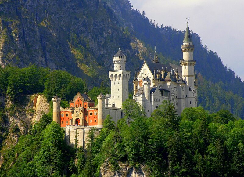 Neuschwanstein Castle — Green, Serene, Afternoon, Photograph, Mountain, Forest, Towers
