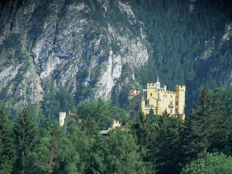 Neuschwanstein Castle — Green, Serene, Afternoon, Photograph, Mountain, Forest, Yellow