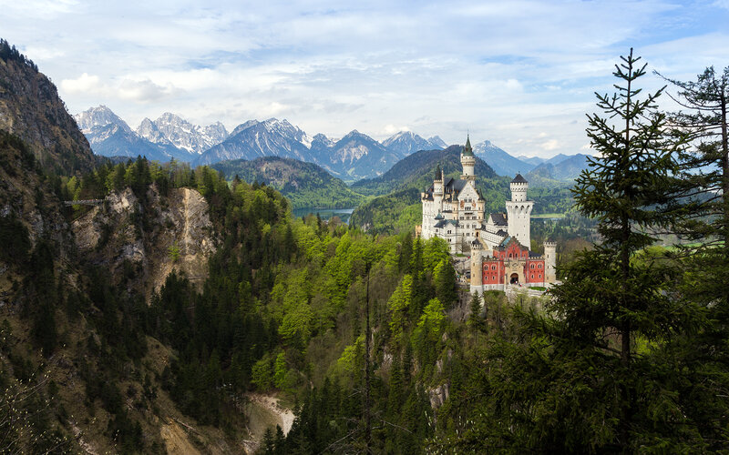 Neuschwanstein Castle — Green, Serene, Afternoon, Photograph, Mountains, Forest, Lake